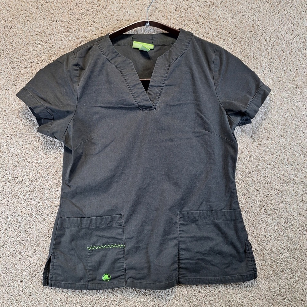 Crocs Scrub Top Womens XS Black Medical Apparel V-Neck Short Sleeve‎ Pockets